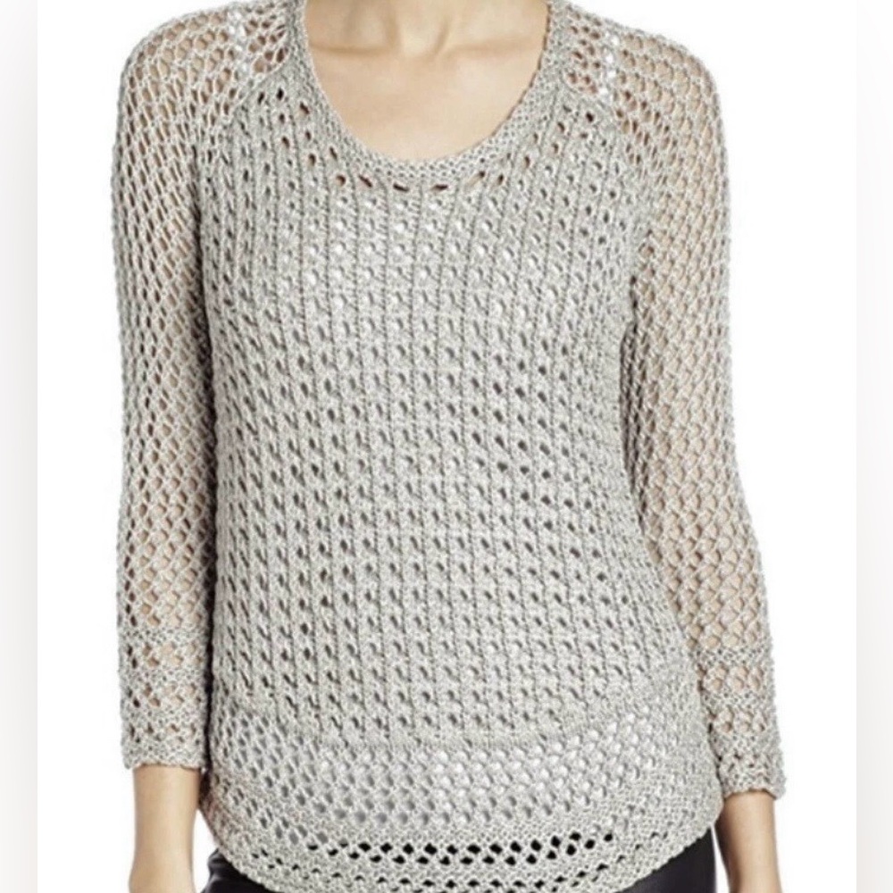 Lucky Brand Marissa Metallic Crochet/Mesh Sweater NWT XS